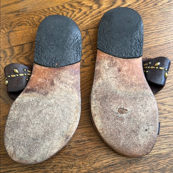 Brown Leather Sandals with Gold Accents - Picture 4 of 4